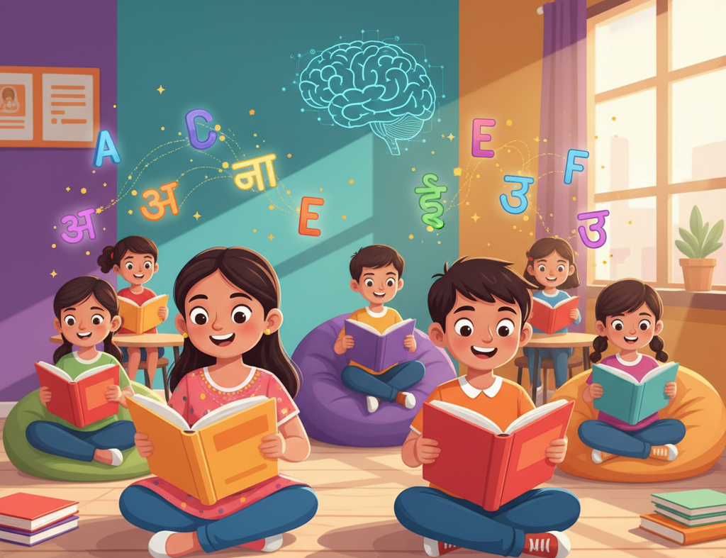 Happy children reading with AlphaKhoj