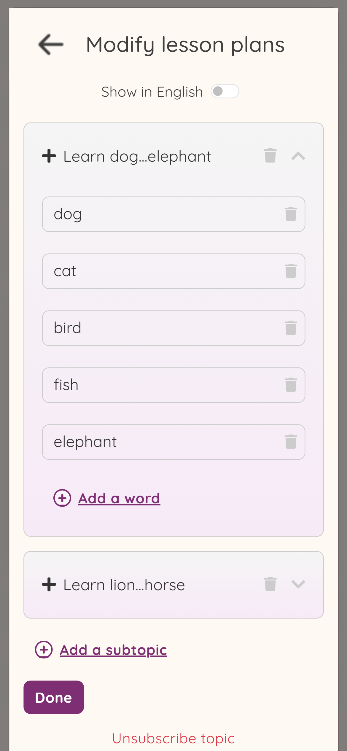 Lesson modification dialog